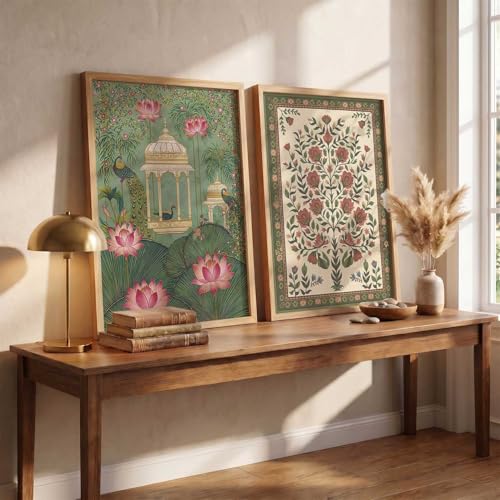Image of kotart Madhubani Art Wall Painting Traditional Home Decoration With Frame For Living Room Bed Room Hotel Wall Decor Digital Reprint Set of 2 (19X25 INCH)