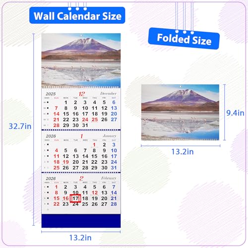 Image of Flenpptly 2026 Wall Calendar Large Wall Calendar 3 Month Display Vertical Calendar with Thick Paper 33 inch x 13 inch from Dec 2025 to Jan 2027 for Perfect Daily Planner (Blue-2)