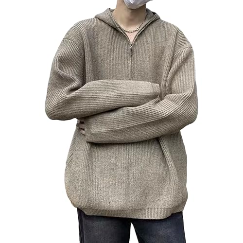 Mens Long Sleeve Half Zip Sweater Loose Casual Half-Zipper Hooded Men Pullover Solid Mock Neck Sweaters
