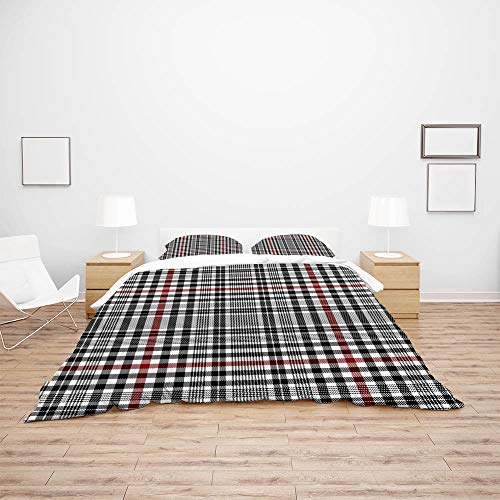 Housse de couette écossaise et taie d'oreiller en polyester doux CHEHONG
