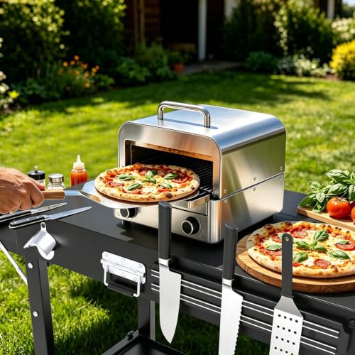 Image of Portable Grill Table for Blackstone Griddle, Outdoor Grill Cart with Wheels, Griddle Stand Fit 17 Inch 22 Inch Ninja Griddle, Folding Table with Caddy for Outside Patio, Kitchen Cooking Prep Table