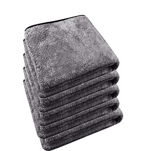 Image of Auto Hub Heavy Microfiber Cloth 500 GSM (Size 60cm x 40cm) /Pack of 5,for Car Cleaning and Detailing, Double Sided, Extra Thick Plush Microfiber Cloth Lint-Free, Color:- Grey