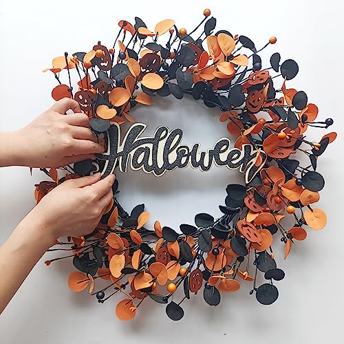 TOKCARE Halloween Wreath for Front Door with Pumpkins Berries and Wood Sign - image 7