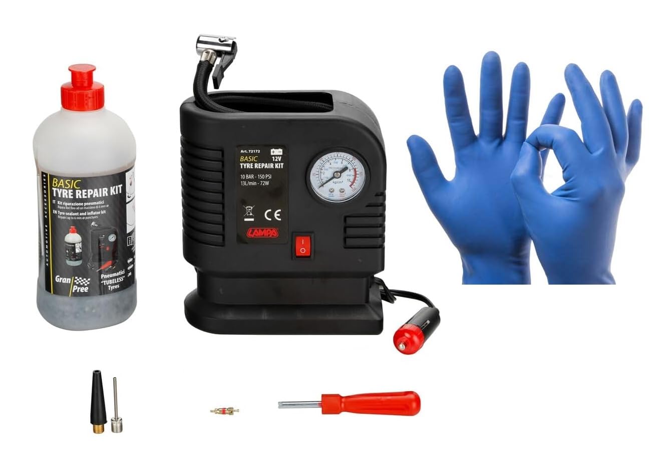 Generico Kit Riparazione Pneumatici Auto Moto SUV con Compressore Aria Portatile 12V,per Gonfiaggio e Kit Ripara Gomme Forate, con Kit Sigillante per Pneumatici Tubeless