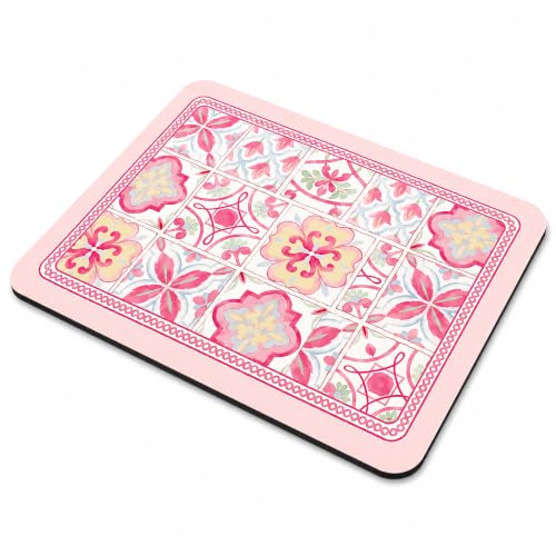 Image of Luxe Home International Dish Dry Mats for Kitchen Counter, Rubber Quick Dry Mat for Kitchen Utensils, Moroccan Tile Pattern Smooth Absorbent Placemat, 35x55 cm, Pink, Pack of 1
