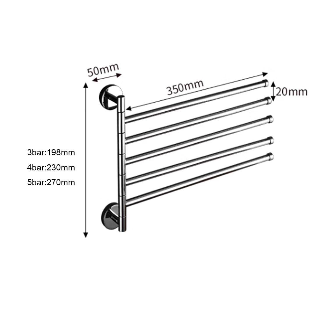 Toallero Giratorio para baño, Toallero Giratorio con Brazo Plegable, latón Macizo, Cromo Pulido, 3-5 Barras for baño o Cocina(4bar)