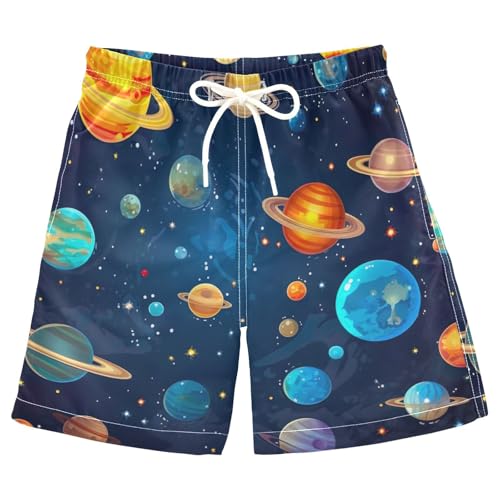 KEEPREAL Galaxy Planets Boys Swim Trunks with Mesh Liner Quick Dry Stretchy Board Shorts for 8-14 Years Boys Swimwear#482