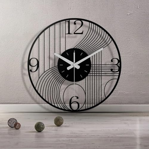 Image of Wall Clock Stylish Metal Analog Wall Clock for Living Room, Bedroom, Office, Kitchen, Home and Hall | Antique Fancy Big Size Modern Wall Watch (Black(DA-89), 40 CM)