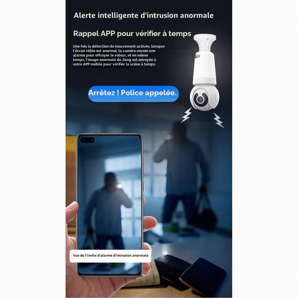 Caméra à Ampoule 3MP Ampoule et Caméra 360° 2 en 1 WiFi Caméra de Surveillance de Sécurité à Conversation Bidirectionnelle Aucun Câblage Requis pour L'Intérieur B
