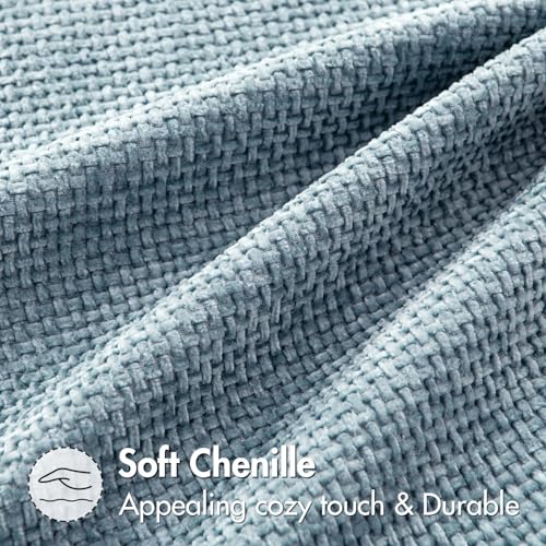 Image of MIULEE Pack of 2 Light Blue Throw Pillow Covers 18x18 Inch Coastal Summer Modern Boho Accent Decorative Pillow Covers Soft Chenille Farmhouse Cushion Covers for Home Decor Couch Bed Sofa Living Room