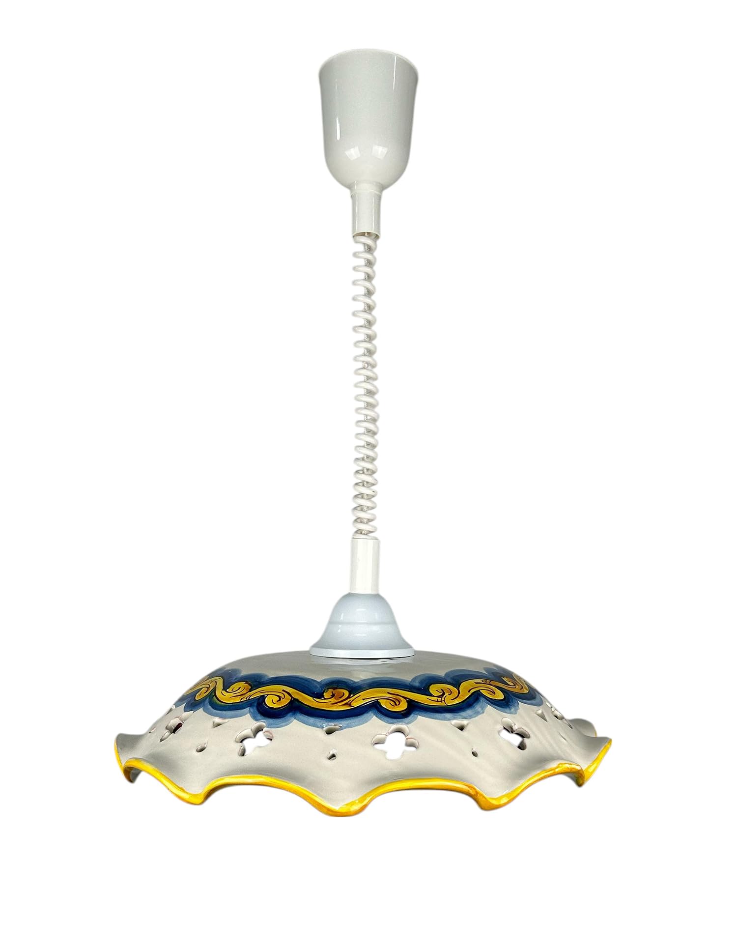 Mondocreazioni Lampadario a sospensione 1 luce saliscendi con ceramica realizzata e decorata artigianalmente coll. giulia (CANDIDA)