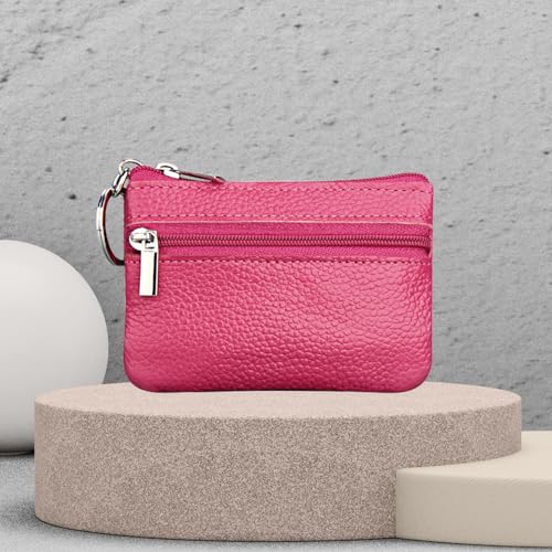 Coin Purse, Leather Zipper Change Purse Slim and Portable Coin Pouch for Daily Use Small Purses for Women(Pink)