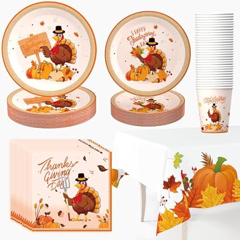 Thanksgiving Plates and Napkin Set for 25 Cover