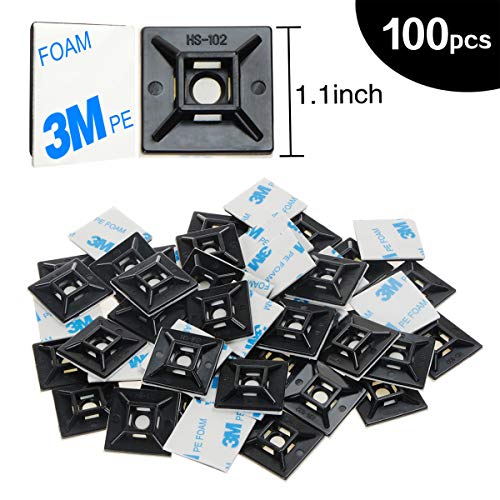 XHF 100 PCS Cable Zip Tie Mounts Self Adhesive Wire Cable Clips Organizer