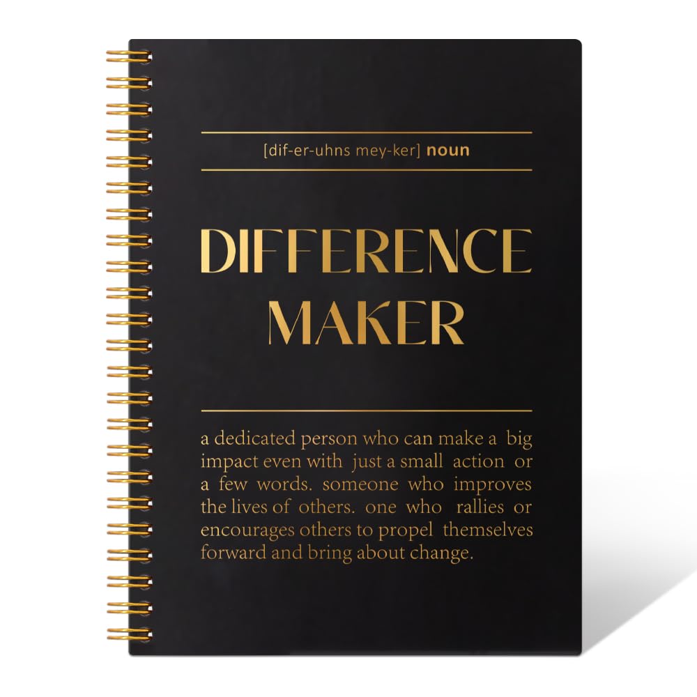 THEBESTU Difference Maker 160 Pages Gold Hardcover Blank Spiral Notebook, Funny Thank You Gifts for Leader School Counselors Nurse Preceptor,