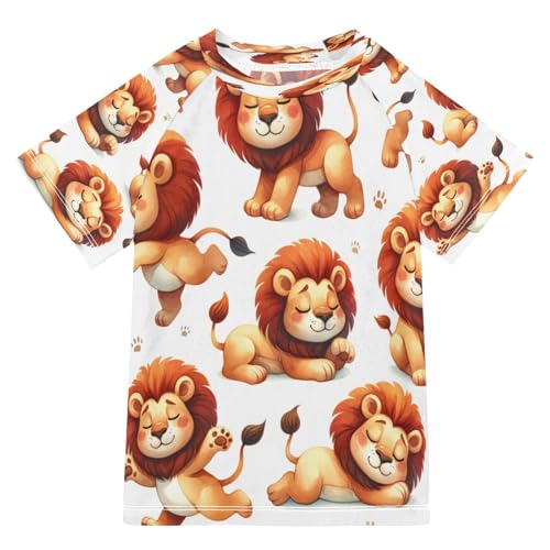 MNSRUU Toddler Boy Rash Guard Short Sleeve Swim Shirt Lion Print Rashguard 3T Beach Shirts Quick Dry,49