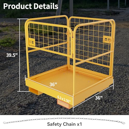 YINTATECH Forklift Safety Cage 36"x36",Forklift Work Platform 1150LBS Capacity,Heavy Duty Steel Forklift Basket Man Platform with 3 Chain,for Aerial Work