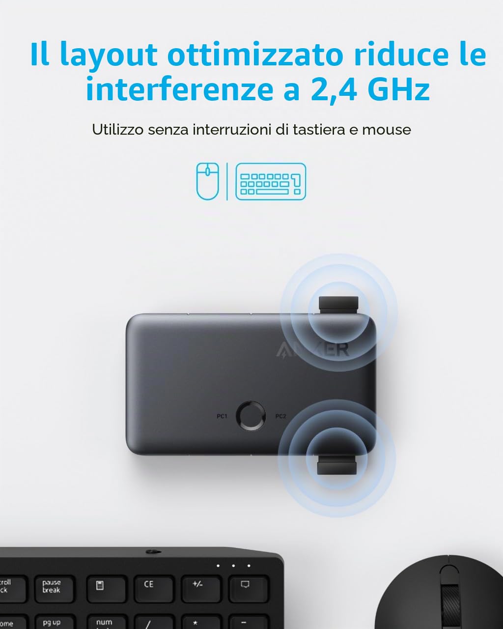 Switch KVM di Anker, 2 laptop in un clic, cavo USB-A con connettori 2-in-1, condivisione di 3 porte USB 3.0, trasferimento dati ad alta velocità a 5Gbps per laptop, tastiera, mouse e altro ancora