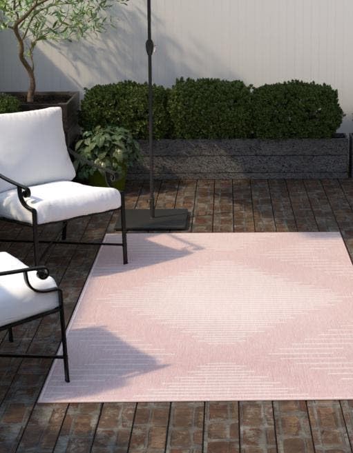 Unique Loom Outdoor Modern Collection Area Rug - Tambor (7' 10" x 10' Rectangle, Pink/ Ivory)
