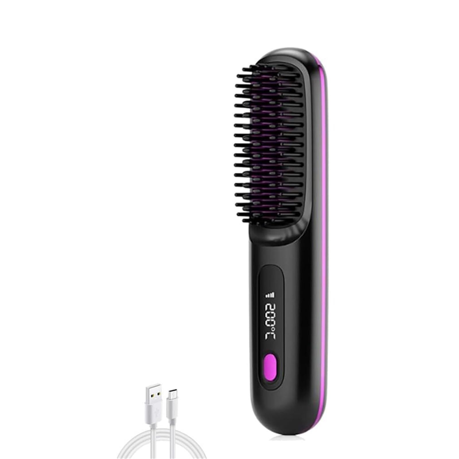 Bellabrush Pro Haarbürste Bellabrush Pro, tragbares kabelloses Haarglätter mit beheiztem Kamm, Ionen-Haarglätter für alle Haartypen (schwarz)