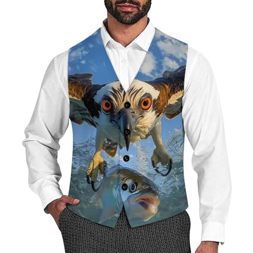 Catches Fish Men's Formal Suit Vest for Business Formal Or Casual Dress Waistcoat Wedding