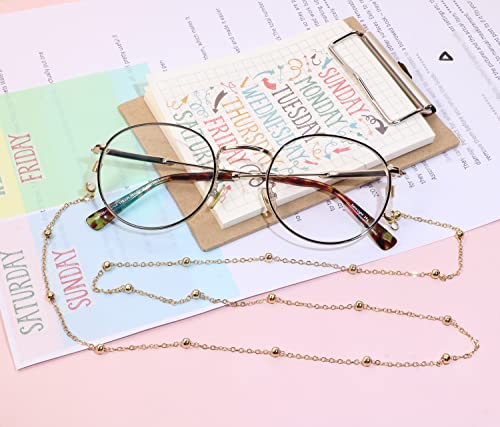 Image of ONLYKXY 1pcs Metal Glasses Chain Holder Eyewear Retainer Eyeglass Straps Elegant Retro Sunglasses Lanyard Necklace Decorative Chain(Gold Bead - Gold Chain)