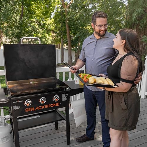 Image of 28 Inch Blackstone Griddle 2080 Original 3-Burner XL Griddle with Hood and Side Shelves Outdoor Flat Top Grill