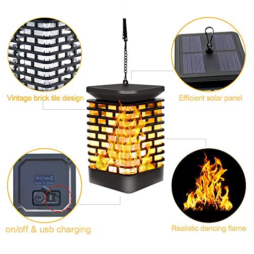 Arzerlize Solar Lanterns Outdoor Hanging Lights Waterproof, Usb Or Solar Powered Flickering Flame Hanging Lantern Lights Outdoor Christmas Decoration For Garden Patio Porch Camper Deck 99Led Yellow 2P #TOP5