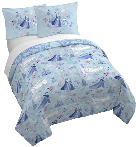 Jay Franco Kids Duvet Cover Set with Sham & Pillowcase Ultra-Soft Bedding for Room Decor Cover ONLY Comforter NOT Included Blue - Frozen 3 Piece Queen