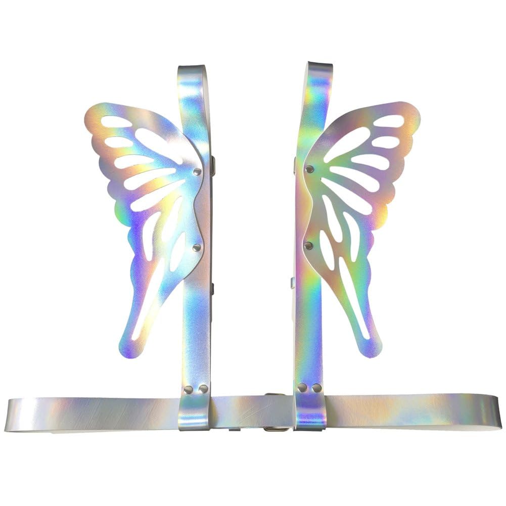 Ppmter Women Punk Butterfly Wings Body Chest Harness Waist Belt Body Caged Harness for Rave Festival Halloween Costume
