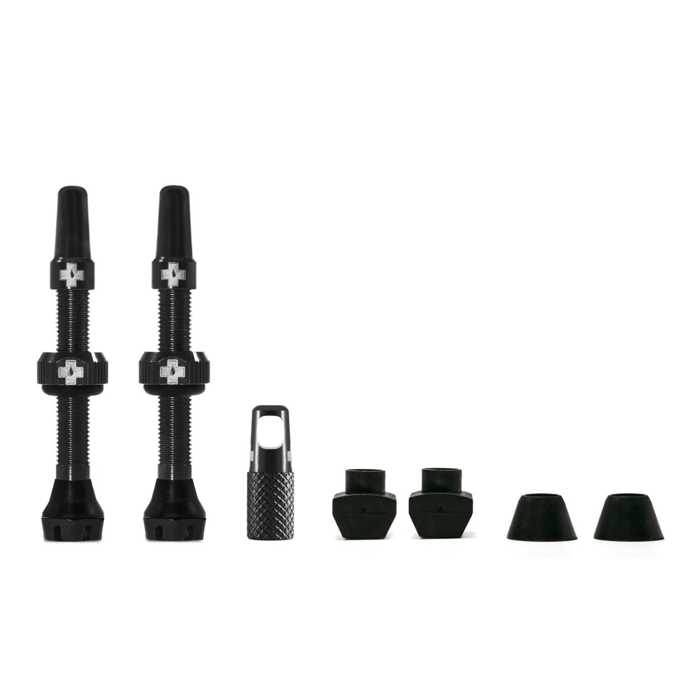 Muc-Off Schwarze Presta Tubeless Ventile, 44 mm - Hochwertige Anti-Leck Fahrradventile mit integriertem Werkzeug zum Entfernen des Ventilkerns