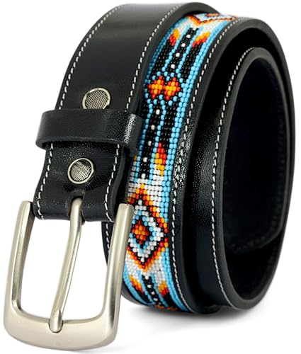Handmade Beaded Gift Leather Belt For Men & Women, Cowboy Western Leather Belt.