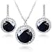 Produktbild Rund Schwarz Österreichische Zirkonia Kristalle Schmuck-Set Halskette Anhänger 45 cm Ohrringe 18 kt Weiß Vergoldet für Damen
