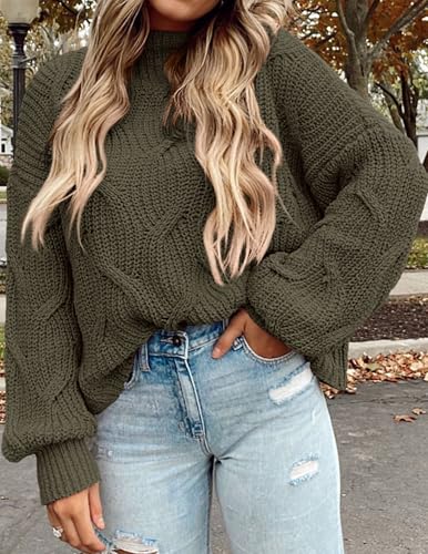 PRETTYGARDEN Women's Fall Oversized Pullover Sweaters Casual Crewneck Long Sleeve Chunky Cable Knit Tops Winter Clothing