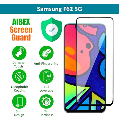 Image of AIBEX Tempered Glass for Samsung F62 5G| 9H Hardness | Anti-Glare & Anti-Fingerprint | Water Resistant | Edge-to-Edge Full Screen Protector | Bubble-Free Installation