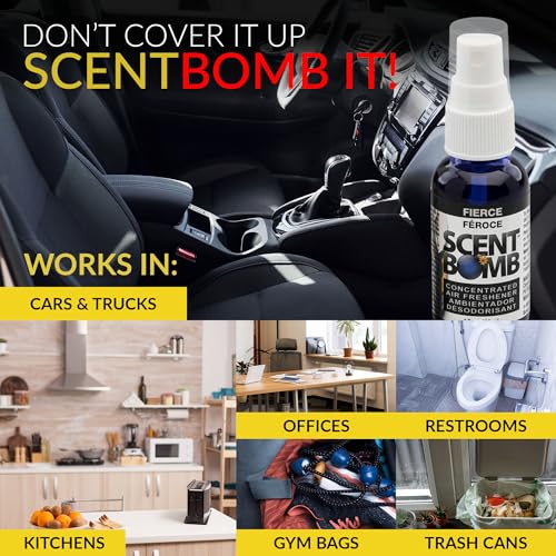 Image of Scent Bomb Air Freshener Spray, Long-Lasting Odor Eliminator - Effective Deodorizer for Home & Car, Fresh Room Spray for Kitchen, Bathroom & Smell Neutralizer - 1 oz Pack of 4, Fierce Scent