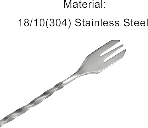 Miniatura 4 de 2 cucharas de barra de calavera y tenedor con patrón espirial, mango largo de 9.8 pulgadas, cuchara coctelera de acero inoxidable 18/10 para