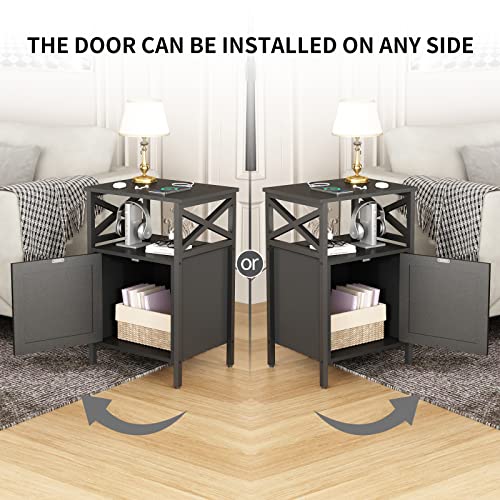 Ldttcuk Side Table With Charging Station, End Table With Power Outlet & Usb Ports, Nightstand With 2 Tiers Storage Space And Storage Cabinet, Sofa Side Tables For Bedroom, Living Room,Office,Black #TOP4