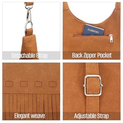 Image of Fringe Hobo Crossbody Bags for Women Cowgirl Western Crescent Purse Vegan Suede Hippie Shoulder Bag Bohemian Handbag