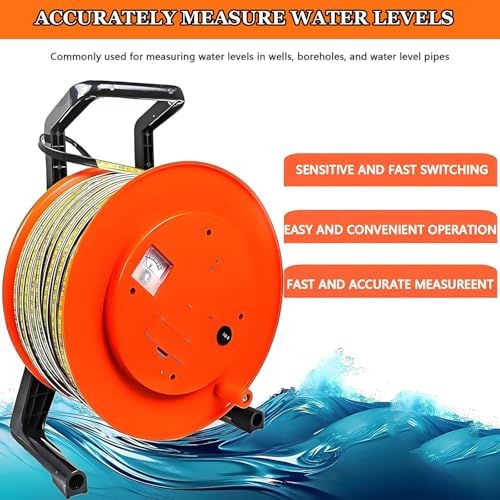 Stainless Steel Water Level Meter, 10-300m Depth Gauge, Cable Reel Design, Accurate Groundwater/Well Depth Detector, Industrial Liquid Level Measuring Tool (984ft)