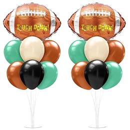 Sumind 2 Set Football Table Centerpiece Balloon Stand Kit Football Foil Balloons Birthday Party Decorations Green Black Brown Decor for Game Sport Themed Birthday