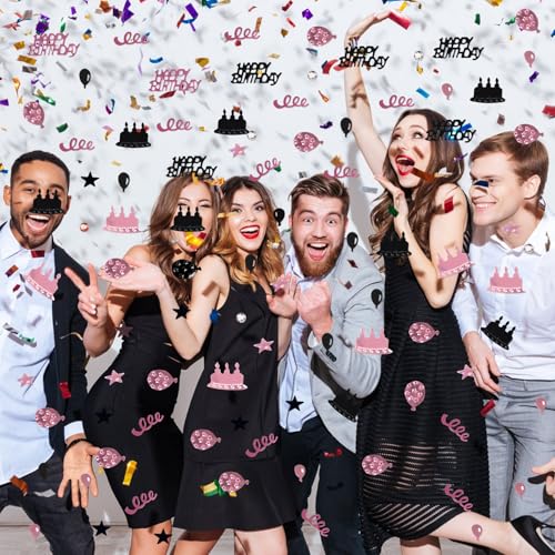 Image of Rose Gold and Black Happy Birthday Confetti, 3000 Pcs Birthday Cake Table Metallic Foil Confetti Party Table Decor for Party, Baby Shower, DIY Arts and Crafting