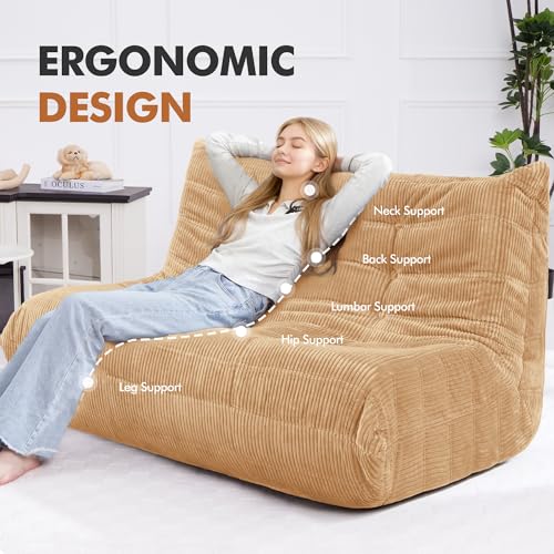 Image of Bean Bag Chair,Giant Beanbag Chairs for Adults,Comfy Large Fireside Chair Lazy Sofa,Corduroy Bean Bag Lounger with Memory Foam Filled,Floor Sofa Couch for Home,Living Room (Khaki, Loveseat)