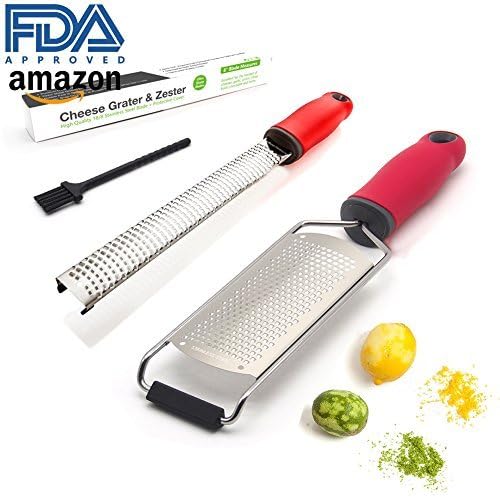 Cheese Grater & Zester - Stainless Steel - Razor Sharp Blades ,Chocolate shaved lemon grater, Long Ergonomic Handle with Rubber Base,FDA (2 Pack)