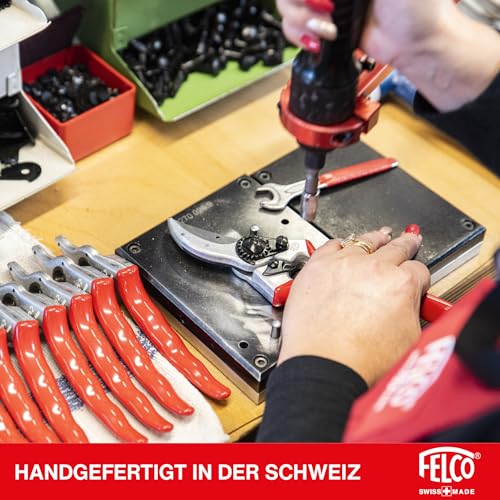 FELCO 8 Bypass-Gartenschere für Rechtshänder, ergonomisch für große Hände, 52 mm Stahlklinge, 25 mm Schnittdurchmesser, Stoßdämpfer, geschmiedete Aluminiumgriffe, abgewinkelter Schneidkopf, Swiss Made