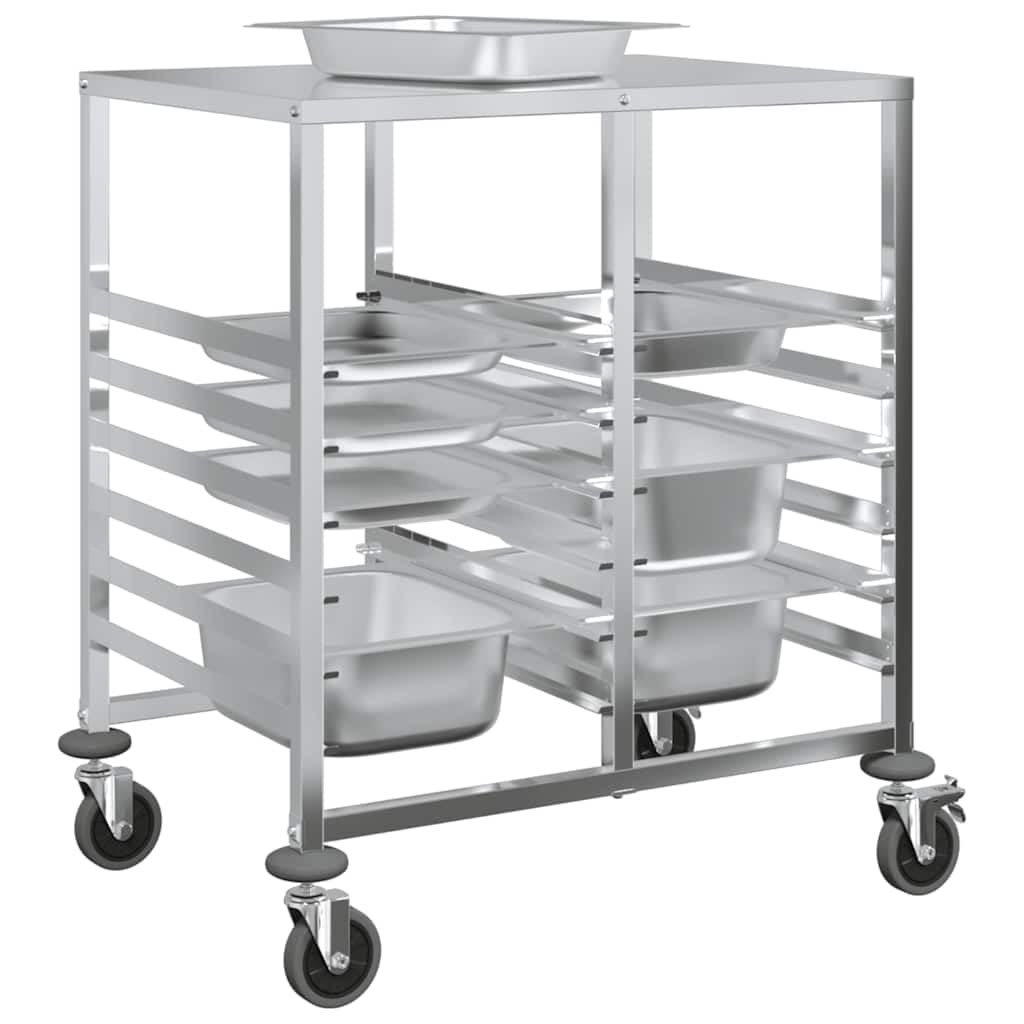 Carrello per vassoi in acciaio inox con 12 contenitori GN 1/1, 75 x 55 x 87 cm, 4 ruote con freni, carrello da cucina, carrello da portata per riporre e organizzare la gastronomia