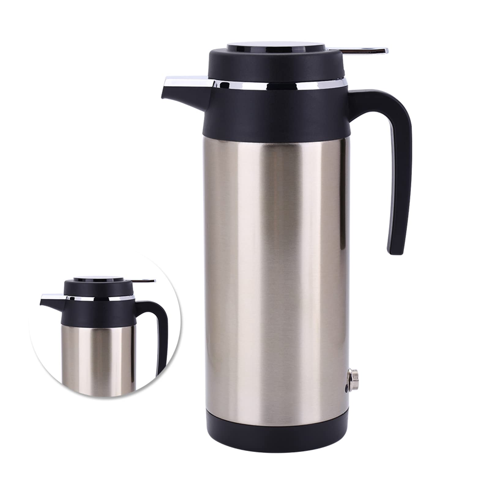 Eujgoov Auto-Wasserkocher, Warmwasserbereiter, 24 V, Edelstahl, 850 Ml, mit Automatischer Abschaltung, Schnelle Erwärmung, Isolierter Griff für LKW-Reisen, Tee, Kaffee, Babymilch