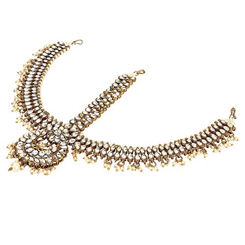 Jwellmart Indian Ethnic CZ Kundan Faux Pearl Partywear Matha Patti Maang tikka for Women