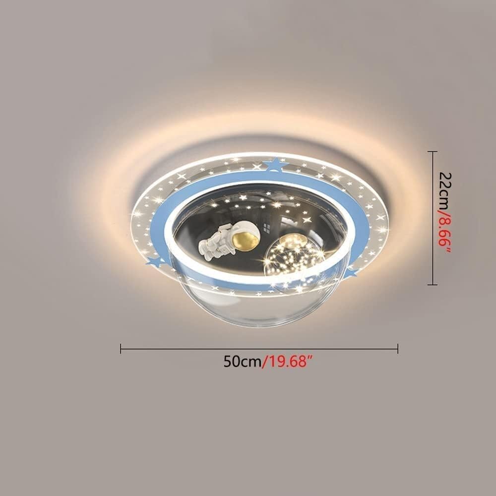 Kids Room LED Ceiling Lights for Bedroom Spaceman Astronaut Lighting Fixture Acrylic Round Spacecraft Dimmable Flush Mount Ceiling Light with Planet Glass for Girls Boys Room Children Nursery