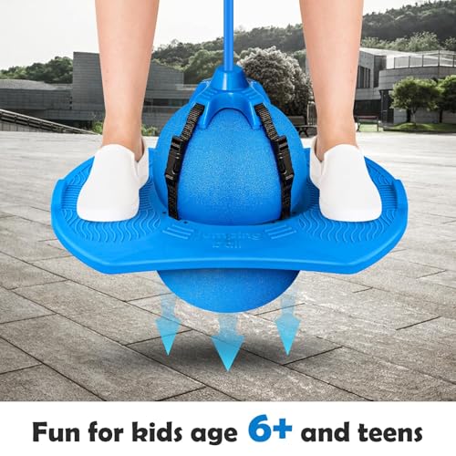 Lightshyer Balance Jumping Ball, Upgraded Pogo Jumper with Handle and Ball Pump, Trick Board Pogo Stick, Safe and Fun Bouncing Ball for Kids & Adults (Blue)